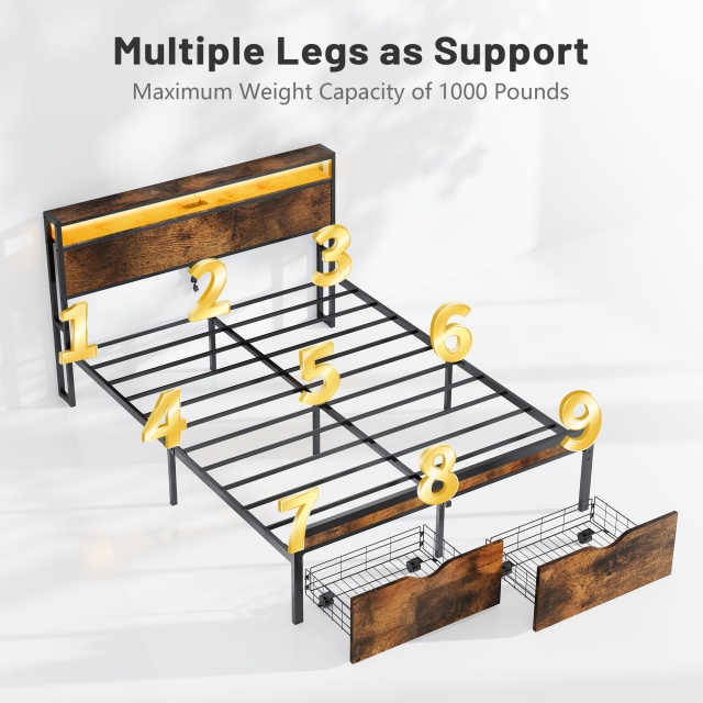Full Size Metal Bed Frame with Headboard and Footboard, Black Heavy Duty Mattress Foundation with Steel Slat Support, Noise Free,81.73"L x 54.13"W x 38.96"H,DJCF002B