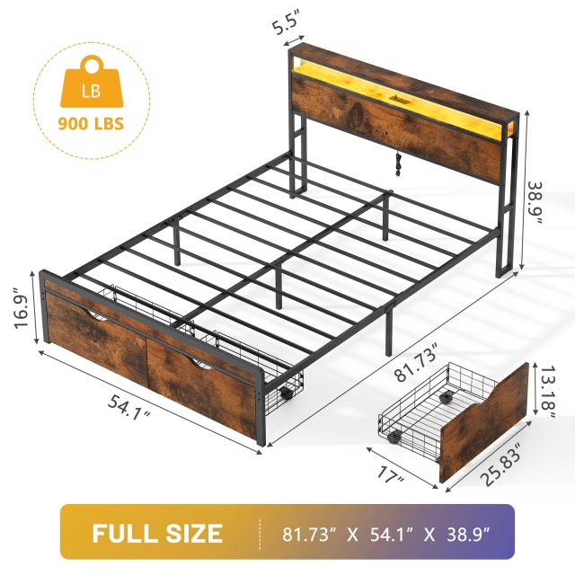 Full Size Metal Bed Frame with Headboard and Footboard, Black Heavy Duty Mattress Foundation with Steel Slat Support, Noise Free,81.73"L x 54.13"W x 38.96"H,DJCF002B
