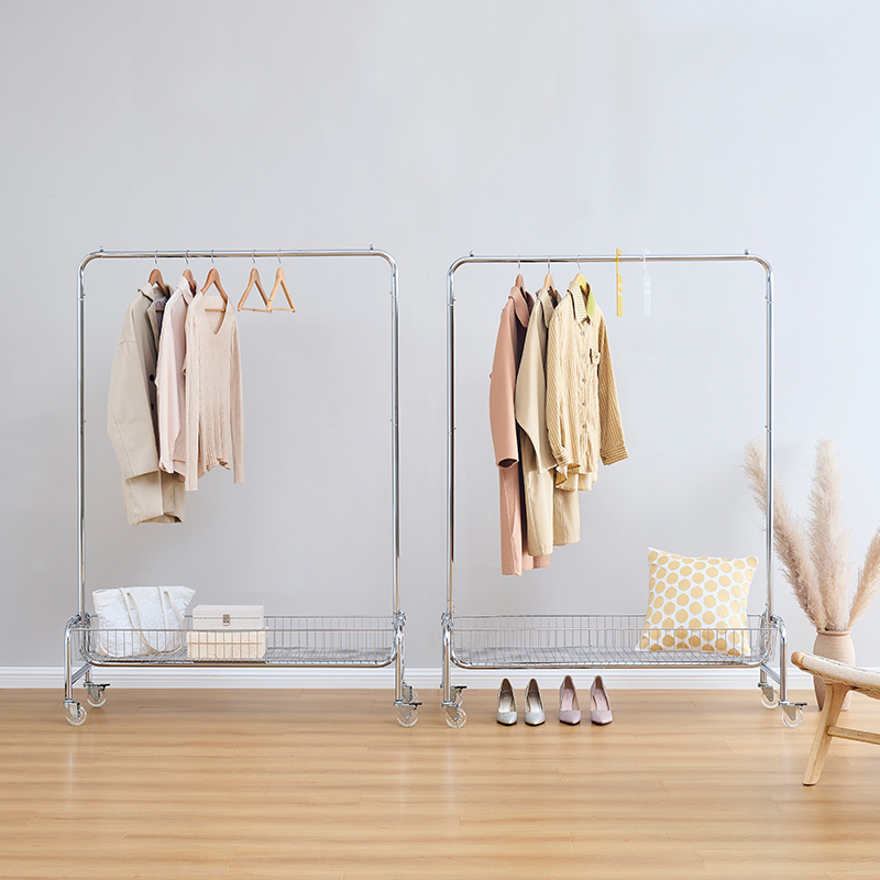 Garment Rack with Basket on Wheels Rolling Clothes Rack for Hanging Clothes Heavy Duty Garment Rack,2 pcs in one carton