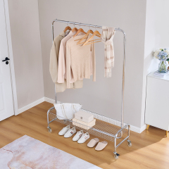 Garment Rack with Basket on Wheels Rolling Clothes Rack for Hanging Clothes Heavy Duty Garment Rack,2 pcs in one carton