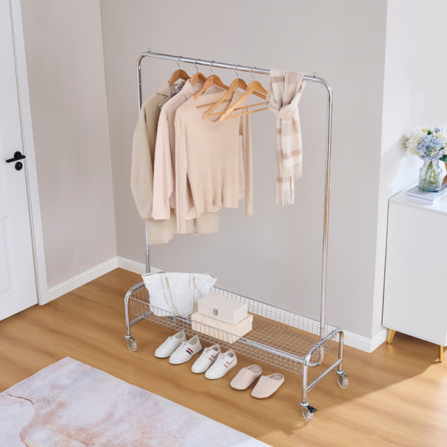 Garment Rack with Basket on Wheels Rolling Clothes Rack for Hanging Clothes Heavy Duty Garment Rack,2 pcs in one carton