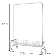 Garment Rack with Basket on Wheels Rolling Clothes Rack for Hanging Clothes Heavy Duty Garment Rack,2 pcs in one carton