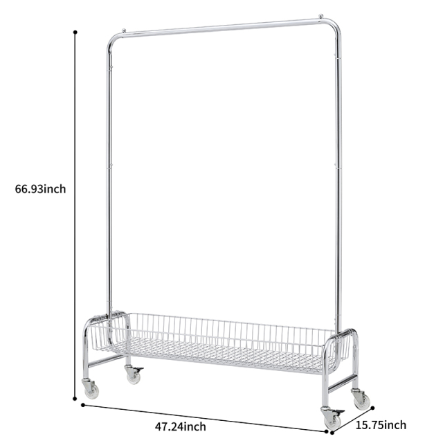 Garment Rack with Basket on Wheels Rolling Clothes Rack for Hanging Clothes Heavy Duty Garment Rack,2 pcs in one carton