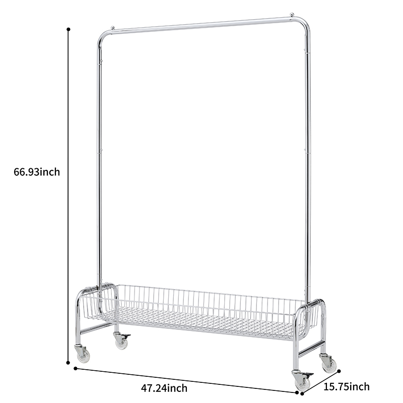 Garment Rack with Basket on Wheels Rolling Clothes Rack for Hanging Clothes Heavy Duty Garment Rack,2 pcs in one carton