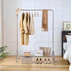 Garment Rack with Basket on Wheels Rolling Clothes Rack for Hanging Clothes Heavy Duty Garment Rack,2 pcs in one carton