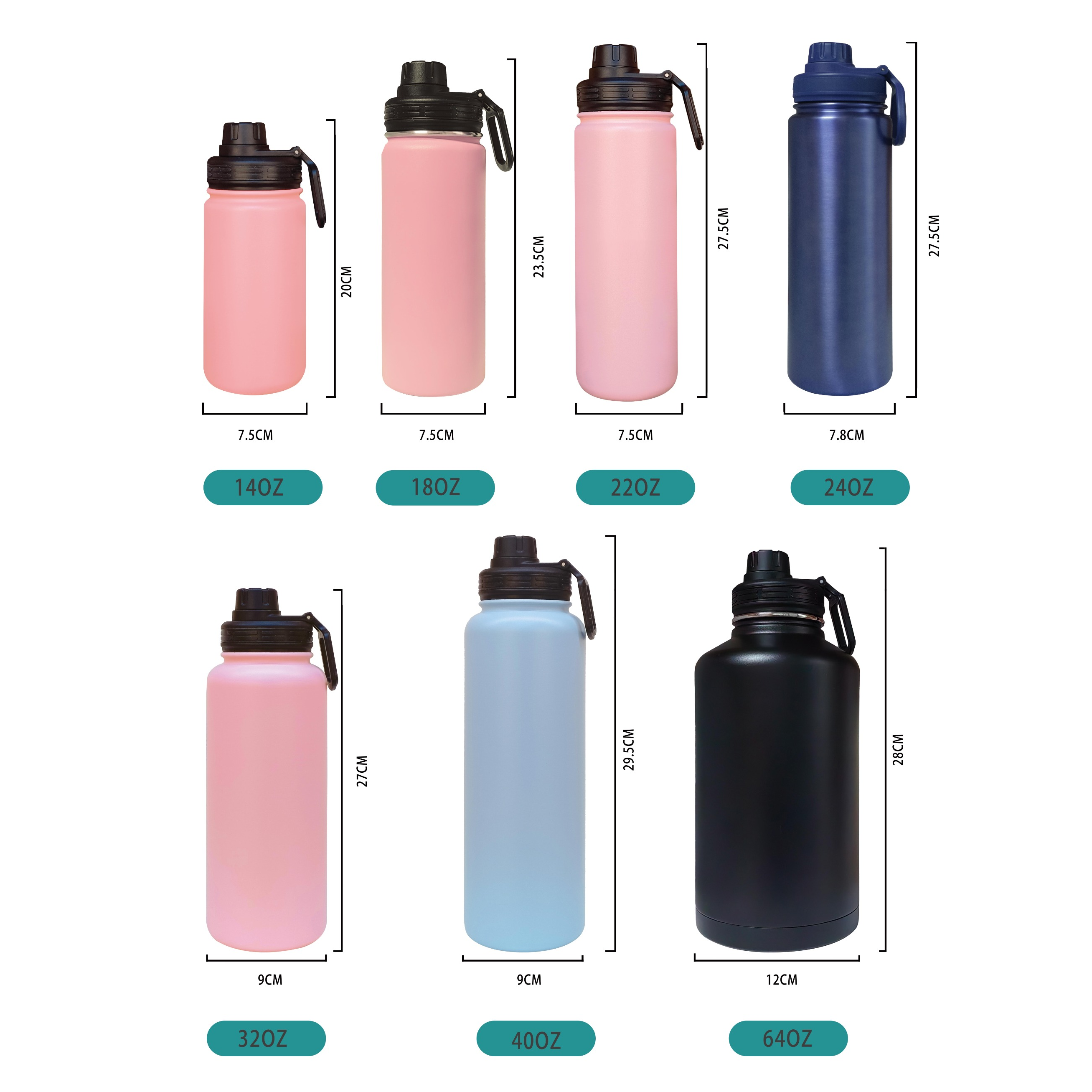 Yuchuan 32OZ Large Capacity Sports Water Bottle - Suitable For Different Lids