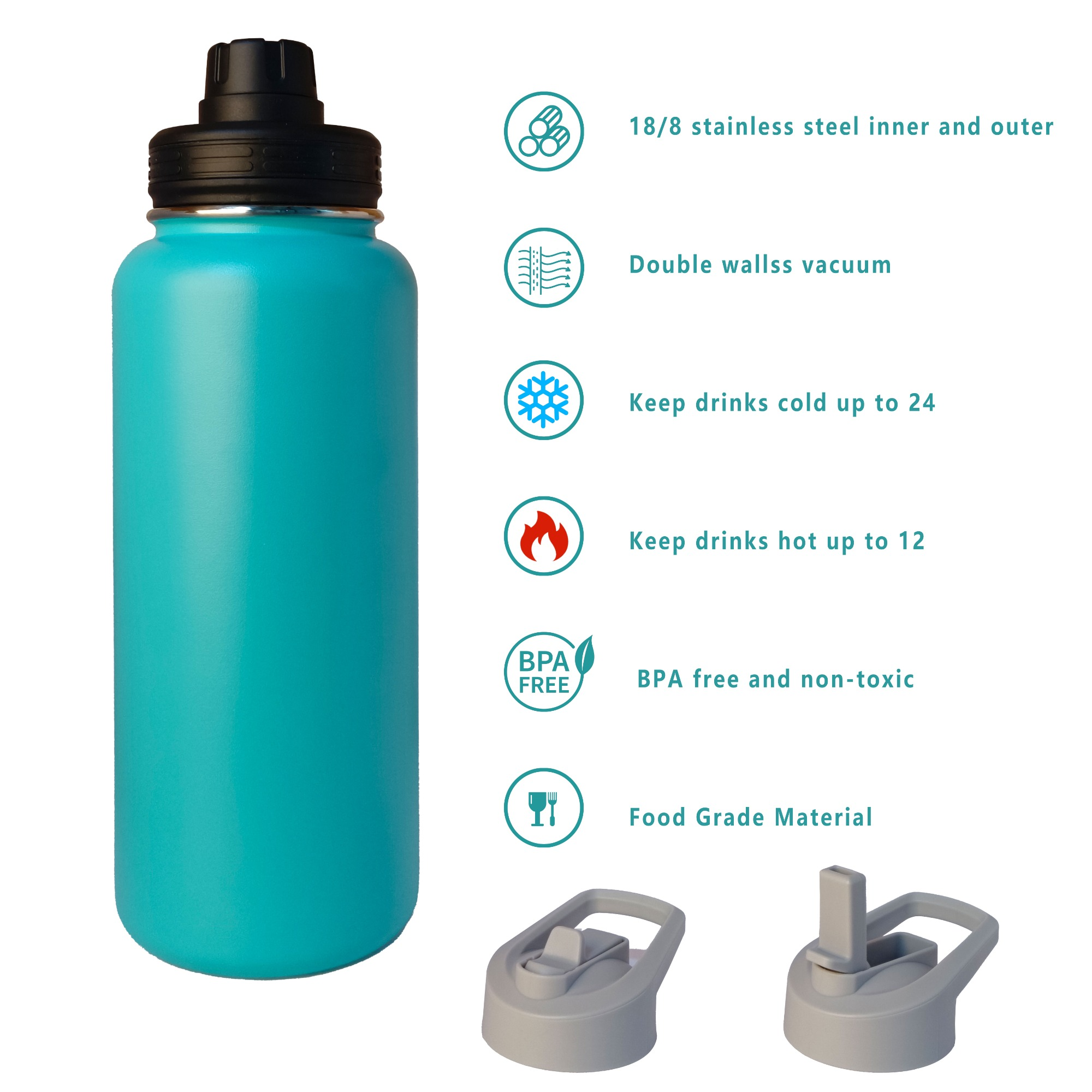 24OZ Straight Sports Water Bottle With Handle - Easy To Take Out For Camping