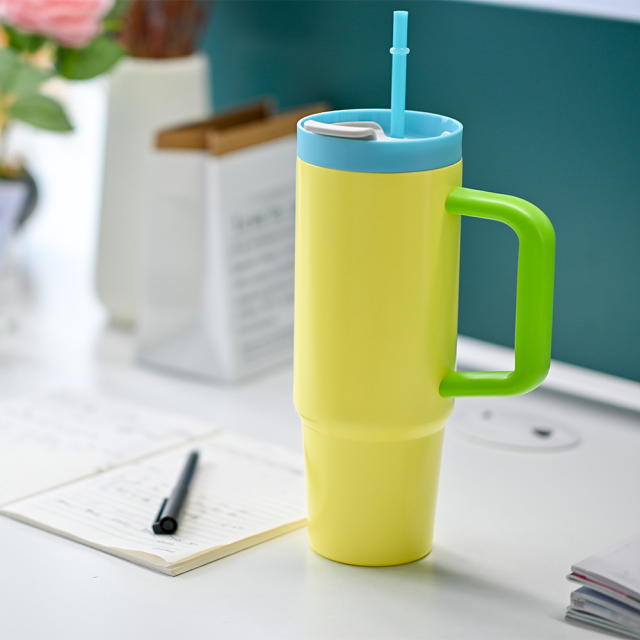 Yuchuan 30OZ Double Wall Tumbler With Handle - Insulated Coffee Tumbler With Straw