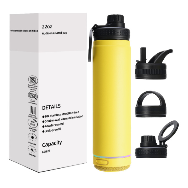 14/18/22oz Portable Insulated Stainless Steel Smart  Music Water Bottle with Premium Wireless Speaker.
