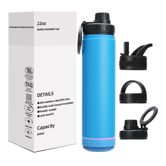 14/18/22oz Portable Insulated Stainless Steel Smart  Music Water Bottle with Premium Wireless Speaker.