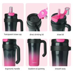 800ml Custom Stainless Steel Travel Tumbler with Handle, 12-24H Heat & Cold Retention, Eco-Friendly Insulated Water Cup for Outdoor Use