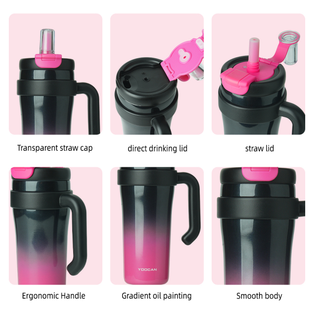 800ml Custom Stainless Steel Travel Tumbler with Handle, 12-24H Heat & Cold Retention, Eco-Friendly Insulated Water Cup for Outdoor Use