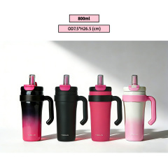 800ml Custom Stainless Steel Travel Tumbler with Handle, 12-24H Heat & Cold Retention, Eco-Friendly Insulated Water Cup for Outdoor Use