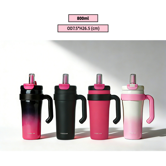 800ml Custom Stainless Steel Travel Tumbler with Handle, 12-24H Heat & Cold Retention, Eco-Friendly Insulated Water Cup for Outdoor Use