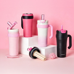 800ml Custom Stainless Steel Travel Tumbler with Handle, 12-24H Heat & Cold Retention, Eco-Friendly Insulated Water Cup for Outdoor Use