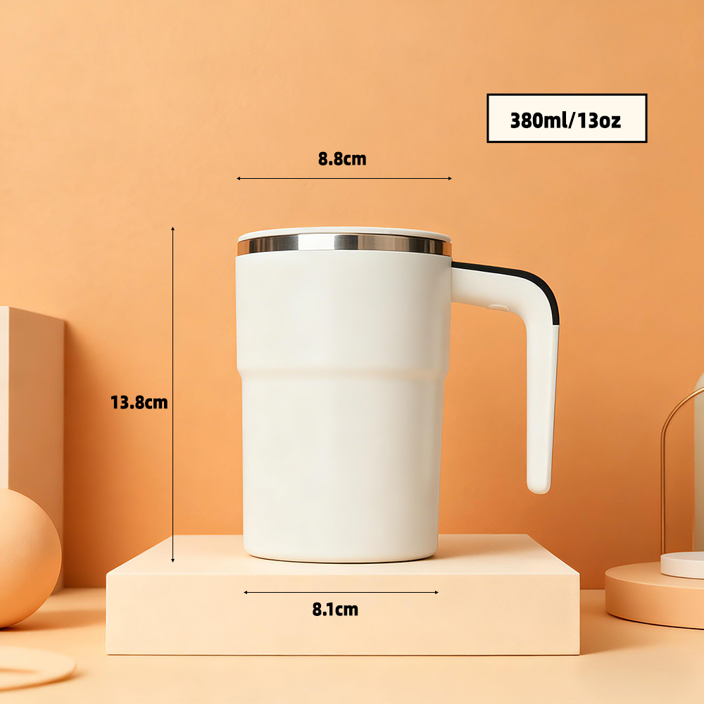 380ml Custom Logo Stainless Steel Classic Office Cup, Magnetic Self-Stirring Tumbler with USB Charging Lid, Auto Mixing Vacuum Insulated Coffee Mug