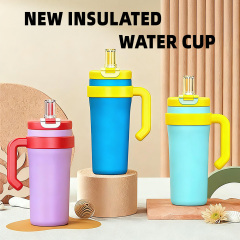 900ml/1200ml Cute Custom Logo Stainless Steel Travel Mug, Vacuum Thermos with Collapsible Handle & 2-in-1 Sip Lid for Office Daily Use