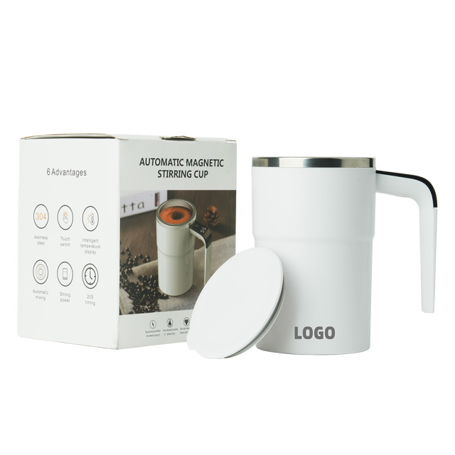 380ml Custom Logo Stainless Steel Classic Office Cup, Magnetic Self-Stirring Tumbler with USB Charging Lid, Auto Mixing Vacuum Insulated Coffee Mug