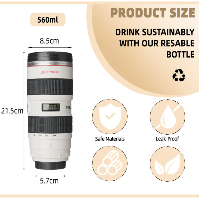 560ml Creative Camera Lens Design Stainless Steel Coffee Mug, Unique Photography Gift for Lovers