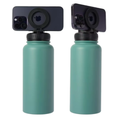 32oz/40oz Stainless Steel Gym Tumbler with Magnetic Phone Holder & Hole Handle, Classic Camping Sports Vacuum Insulated Water Bottle