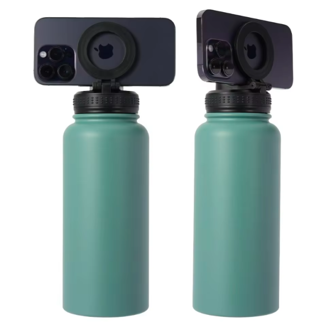 32oz/40oz Stainless Steel Gym Tumbler with Magnetic Phone Holder & Hole Handle, Classic Camping Sports Vacuum Insulated Water Bottle