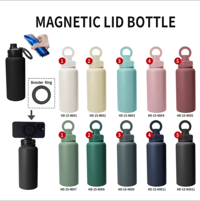 32oz/40oz Stainless Steel Gym Tumbler with Magnetic Phone Holder & Hole Handle, Classic Camping Sports Vacuum Insulated Water Bottle