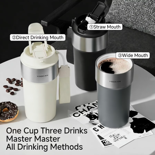 460ml Luxury Stainless Steel Vacuum Insulated Coffee Cup with Lid & Straw | 12-24H Hot/Cold Retention, Eco-Friendly Reusable Drinkware