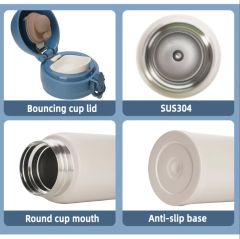 500ml 304 Stainless Steel Vacuum Flask, Kids Insulated Water Bottle with Pop Up Lid, Leakproof Portable Thermal Tumbler for School Sports Travel Outdoor Daily Use