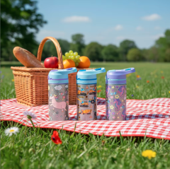320ml New Custom Dual Lid Cartoon Design Stainless Steel Vacuum Thermos Water Bottle, Eco-Friendly Food Grade Flask with 12-24 Hours Hot & Cold Thermal Insulation, Leakproof Reusable Bottle for Kids School Travel Daily Use