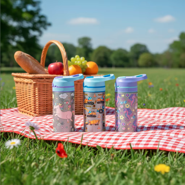 320ml New Custom Dual Lid Cartoon Design Stainless Steel Vacuum Thermos Water Bottle, Eco-Friendly Food Grade Flask with 12-24 Hours Hot & Cold Thermal Insulation, Leakproof Reusable Bottle for Kids School Travel Daily Use