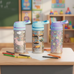 320ml New Custom Dual Lid Cartoon Design Stainless Steel Vacuum Thermos Water Bottle, Eco-Friendly Food Grade Flask with 12-24 Hours Hot & Cold Thermal Insulation, Leakproof Reusable Bottle for Kids School Travel Daily Use