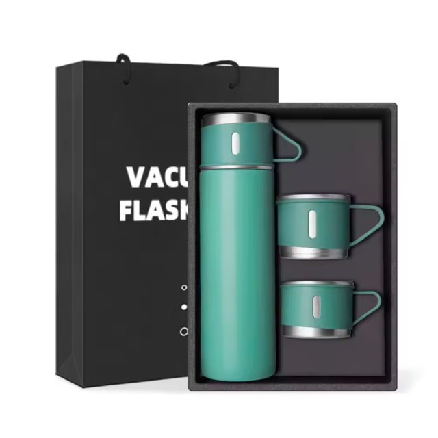 500ml Customizable Portable Double-Wall Stainless Steel Vacuum Insulated Thermal Mug & Tumbler Gift Set, Leakproof Vacuum Flask with 2 Extra Tea Cups Included, Reusable Thermal Cup Set for Business Gifts Home Travel & Daily Use