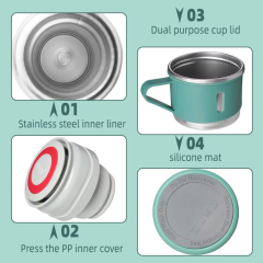 500ml Customizable Portable Double-Wall Stainless Steel Vacuum Insulated Thermal Mug & Tumbler Gift Set, Leakproof Vacuum Flask with 2 Extra Tea Cups Included, Reusable Thermal Cup Set for Business Gifts Home Travel & Daily Use