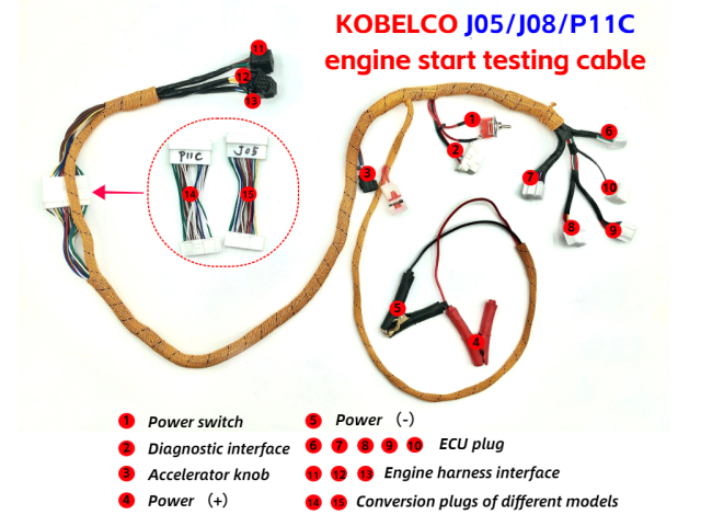 Diagnosis Wiring Harness for Kobelco J05 J08 P11C Engine Start Testing Cable, Excavator Computer Board Engine Start Cable