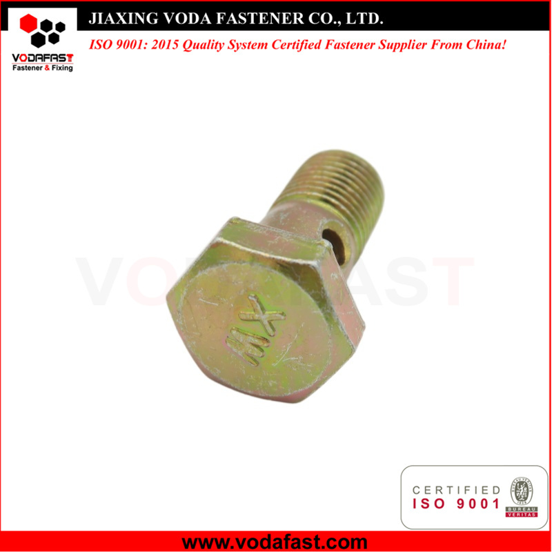 Carbon Steel Yellow Galvanized Banjo Bolt Hex Head Hollow Bolt with Hole