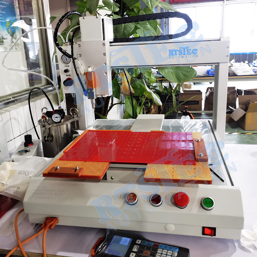 Robotic Glue Dispensing Machine,Robotic Glue Dispenser ,LCD phone Screen Dispensing solution,4 Axis Benchtop, two workstation