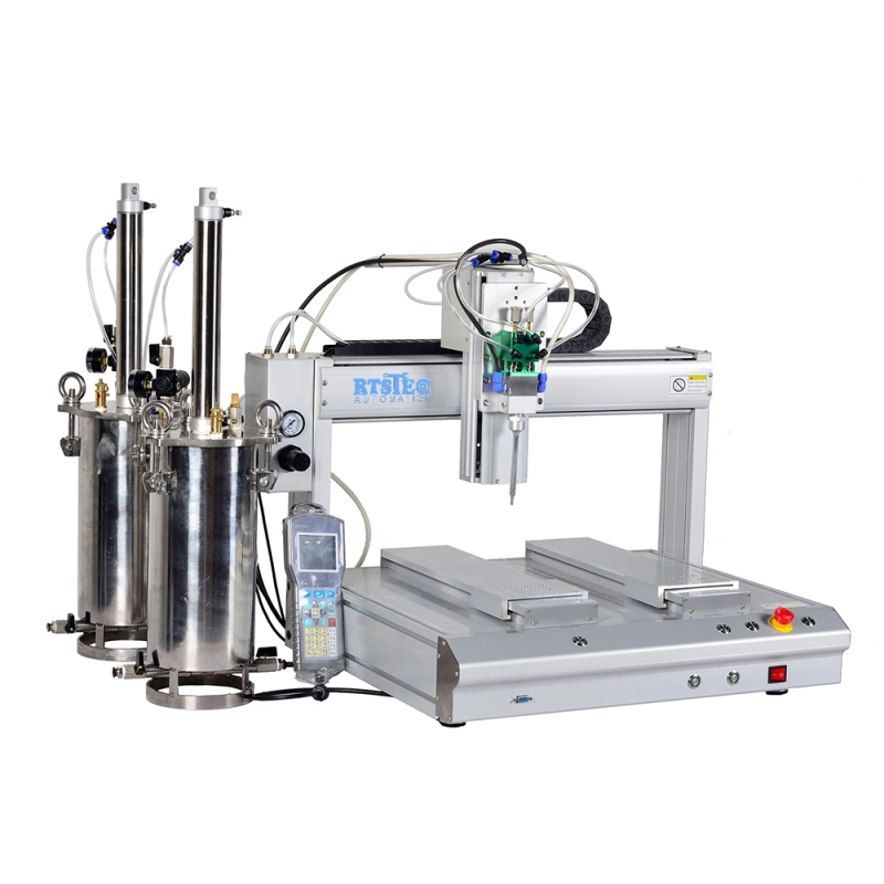 Robotic Glue Dispensing Machine,Robotic Glue Dispenser ,LCD phone Screen Dispensing solution,4 Axis Benchtop, two workstation