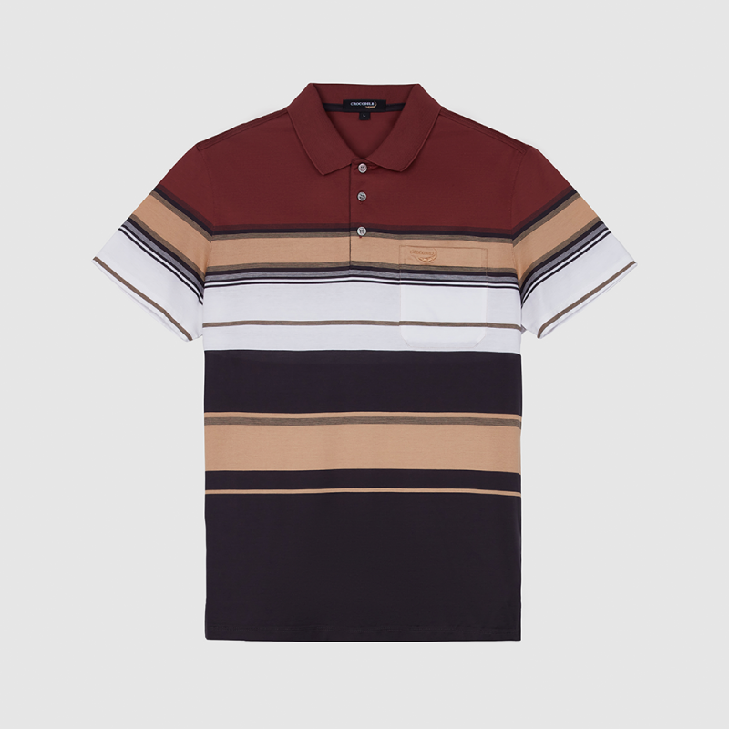CROCODILE雙絲光系列條紋全棉POLO