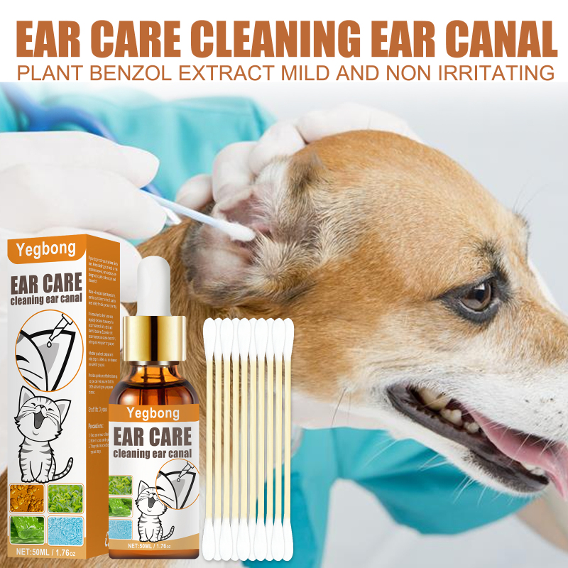Yegbong pet ear cleansing liquid with cotton swabs, cats and dogs, ear mites, itching, cleansing ear drops, cleansing ear canals and deodorization