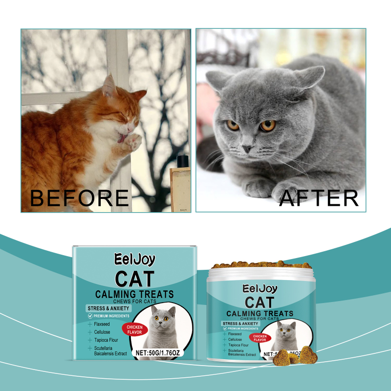 EelJoy Cat Snack Chewable Tablets Daily Cat Supplement Nutritional Emotional Care Meat Flavored Snacks