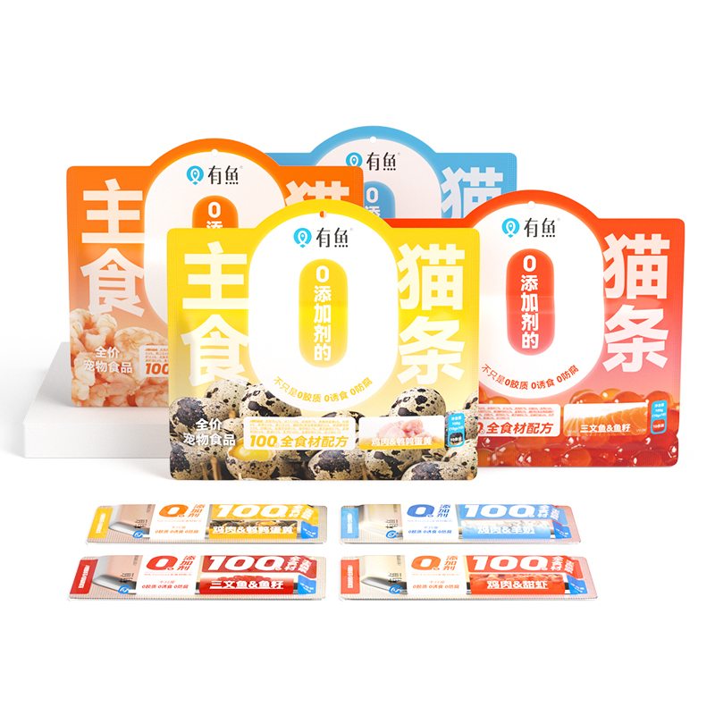 有魚 0添加主食貓條【雞肉&鵪鶉蛋黃口味】/【雞肉&羊奶口味】/【三文魚&魚籽口味】/【雞肉&甜蝦口味】