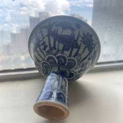 清道光細路粉彩四季花卉高足供碗明清瓷器古董收藏