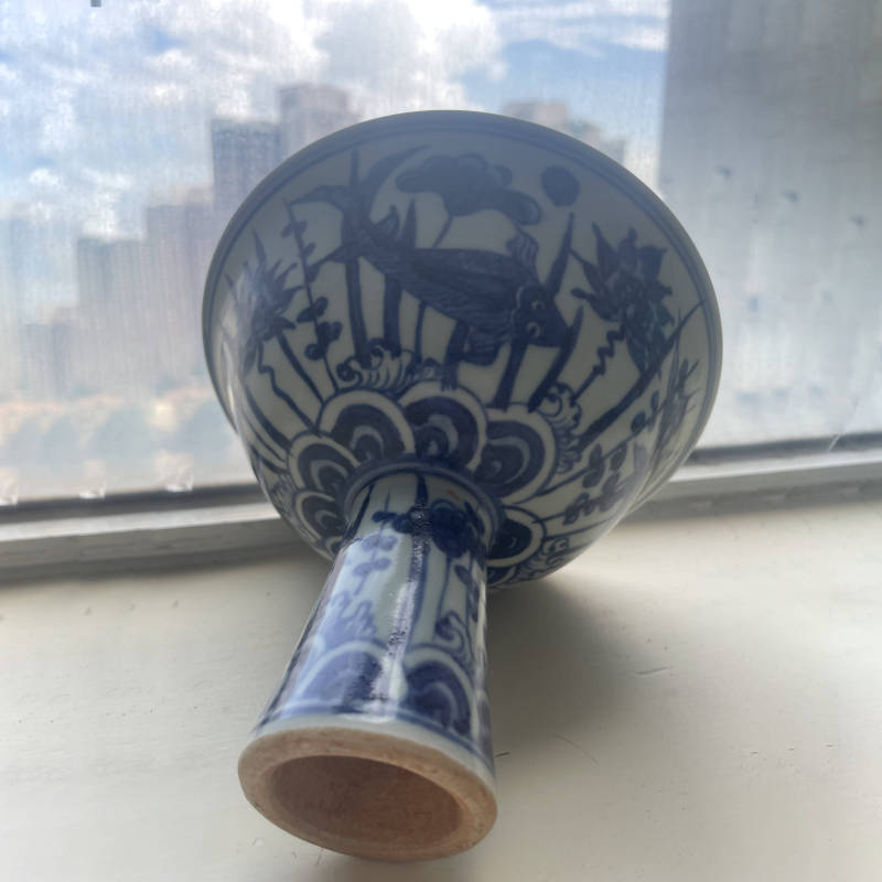 清道光細路粉彩四季花卉高足供碗明清瓷器古董收藏