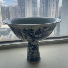 清道光細路粉彩四季花卉高足供碗明清瓷器古董收藏