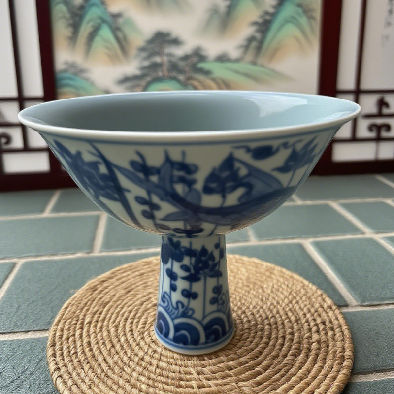 清道光細路粉彩四季花卉高足供碗｜明清瓷器古董收藏