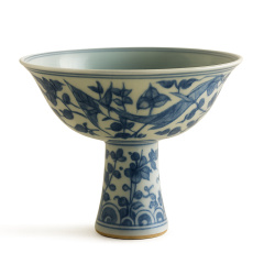 清道光細路粉彩四季花卉高足供碗｜明清瓷器古董收藏