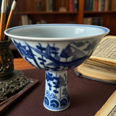 清道光細路粉彩四季花卉高足供碗｜明清瓷器古董收藏