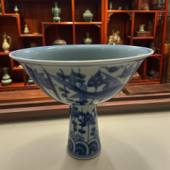 清道光細路粉彩四季花卉高足供碗｜明清瓷器古董收藏