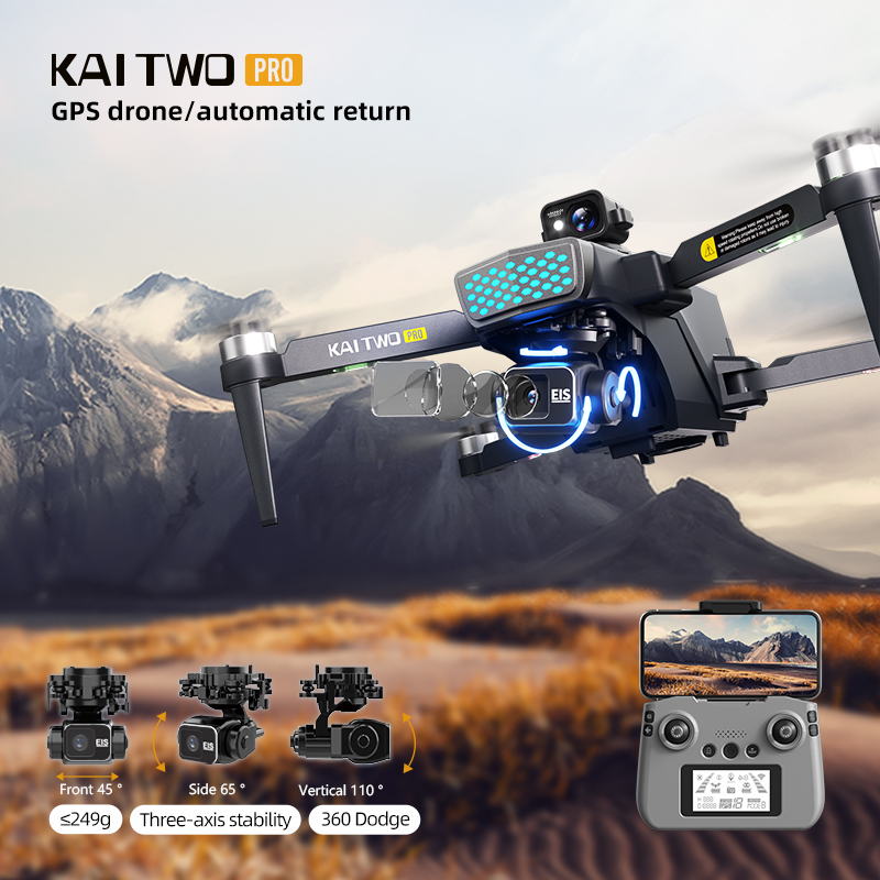 2024 New KAI TWO Pro Drone GPS Three-Axis Gimbal EIS Brushless 360° Laser Obstacle Avoidance 4K HD Aerial Photography Dron 1200M