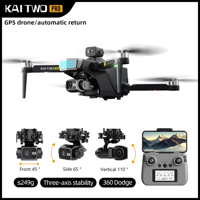 2024 New KAI TWO Pro Drone GPS Three-Axis Gimbal EIS Brushless 360° Laser Obstacle Avoidance 4K HD Aerial Photography Dron 1200M